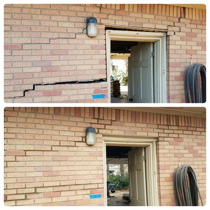 Foundation issues are detrimental to any home or workplace. These issues can range from minor to major and there are various signs indicating that an issue exist. This image shows the separation of brick along the left and right hand side of this door frame. This is a great before and after image detailing the benefits of fixing your foundation.