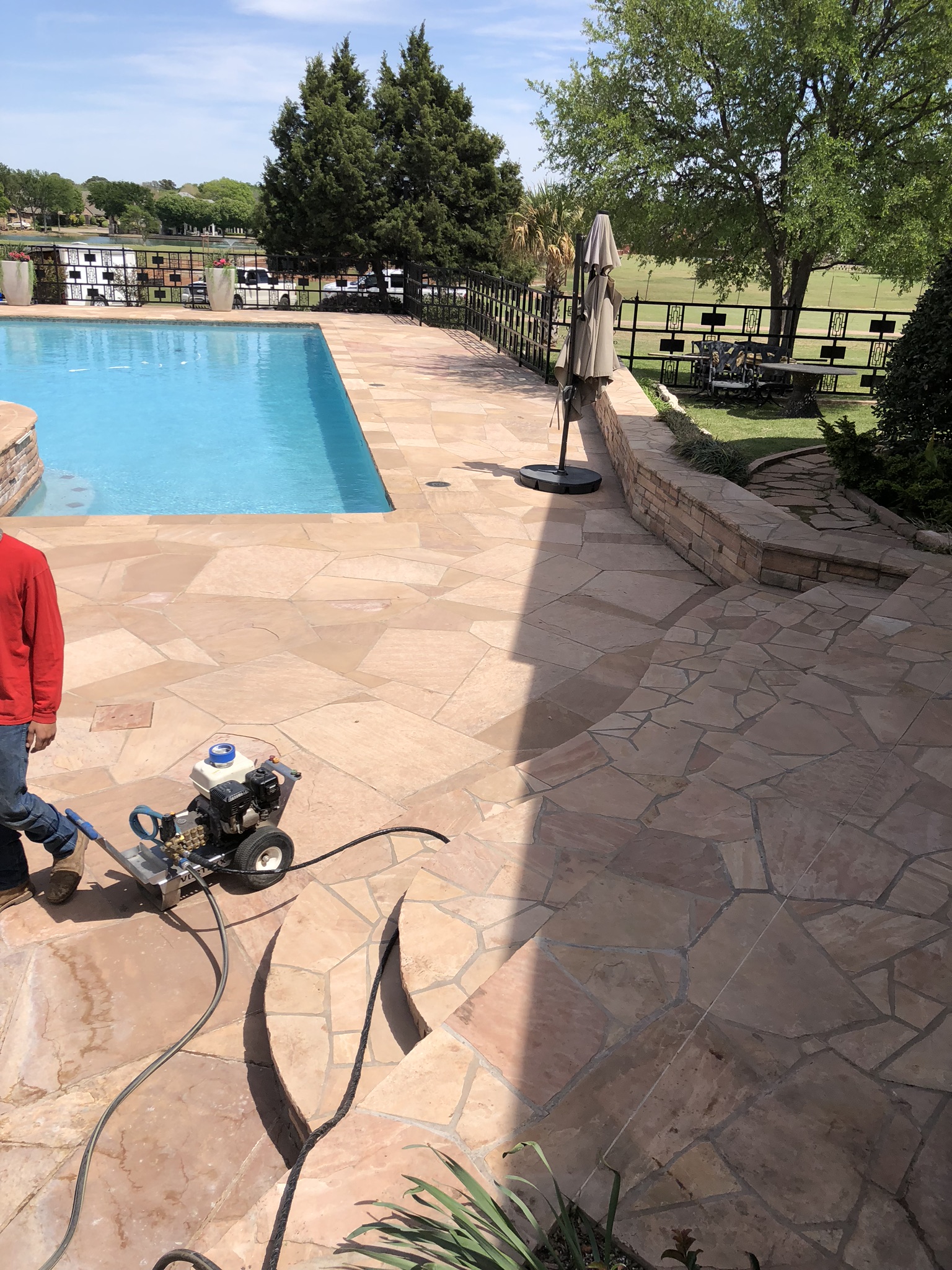 It took our team two days to install the Stone Armor product for over 6,000 Square Feet of Arizona Flagstone. That's an incredible pace for such a large surface area to install this product. At Advocate Construction, we care about doing the job quickly and efficiently. 